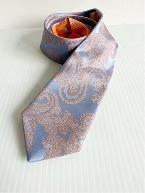 Egara Mens Silk Tie Blue and Orange Paisley